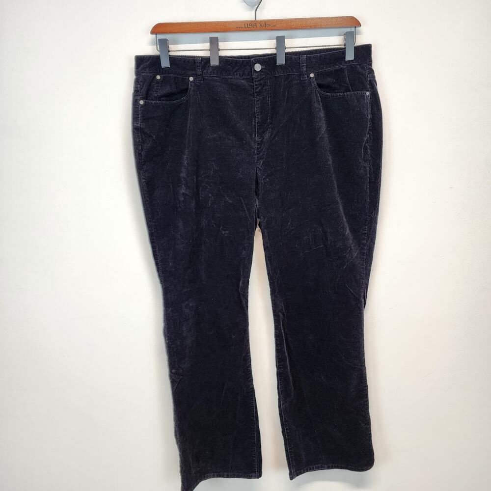 Talbots Womens Curvy Stretch Straight Corduroy Pants Size 24W Black High Rise